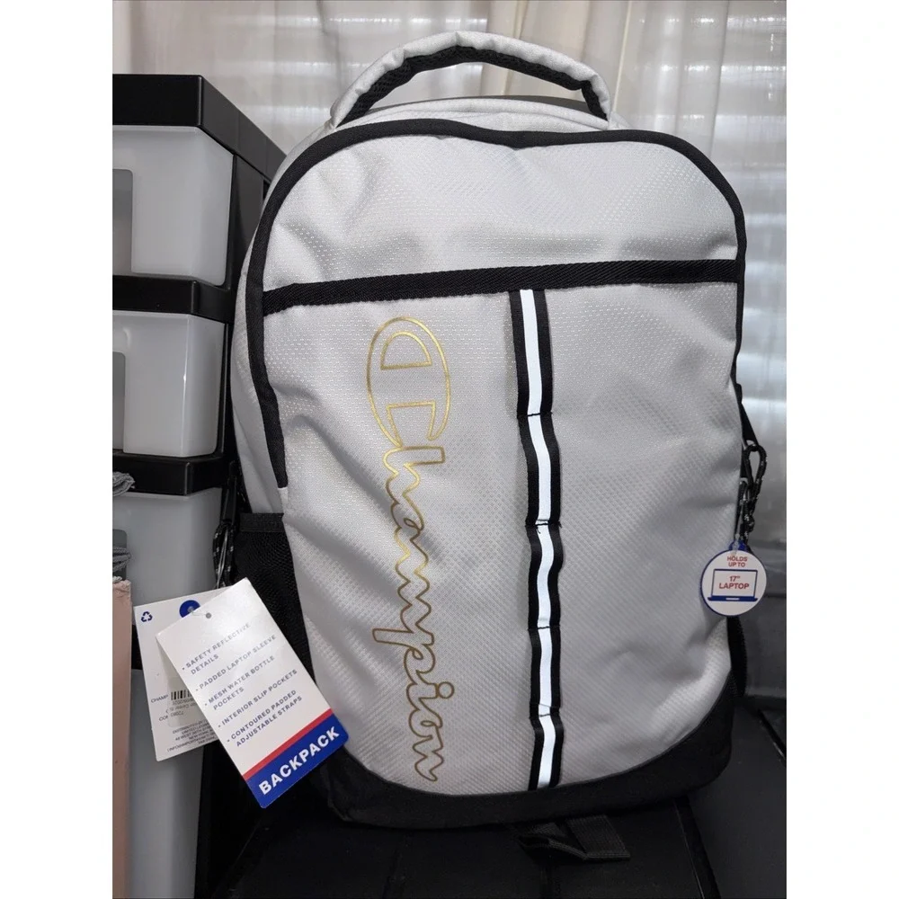 Champion‎ Center Backpack White Laptop Sleeve & Padded Zipper Pockets BRAND NEW